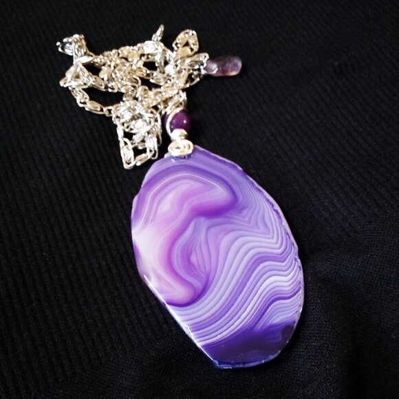 Purple Agate Geode Statement Necklace! Big Bold & Bodacious! Lilac Lavender Plum - Picture 1 of 8